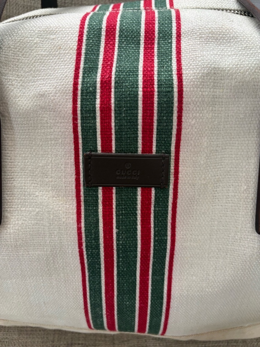 Gucci Striped Canvas Weekender Carryall Holdall Bag with Red & Green Stripe - Picture 6 of 16